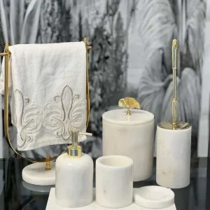 Sümeyra Marble Art Asya Beyaz Banyo Seti